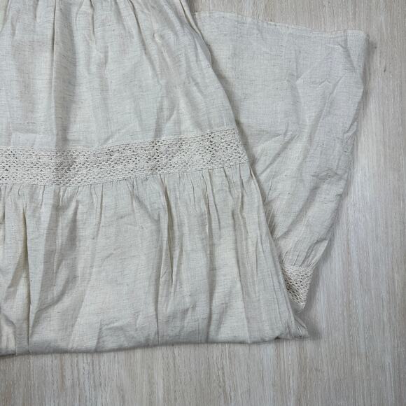 Sim & Sam Beige Linen Blend Crochet Coastal Beach Boho Tiered Midi Dress Small - Picture 4 of 14